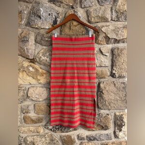 Ann Taylor red brown stripe midi sweater skirt medium
